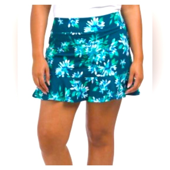NWT Tommy Bahama Women’s Navy Teal Floral Golf Tennis Ruffle Hem Skort - Picture 1 of 12